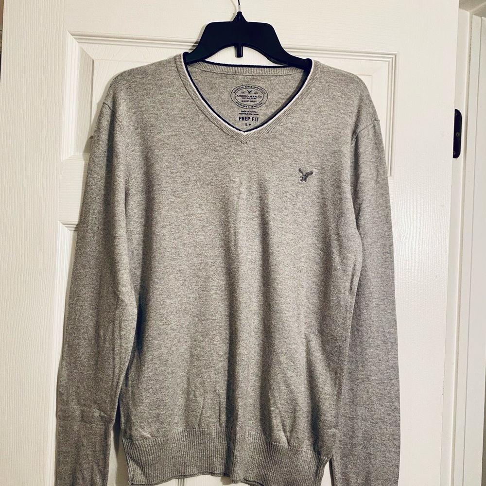 Gray American Eagle V-Neck Sweater